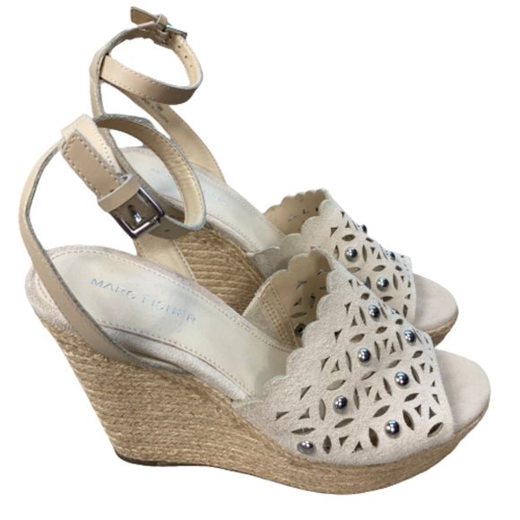Marc Fisher Tan Hata Suede Studded Wedge Sandals - Picture 3 of 10